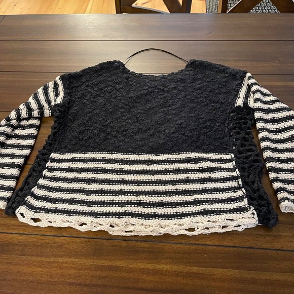 Free People Women's French Creek Sweater striped XS black cream knit - Picture 12 of 14
